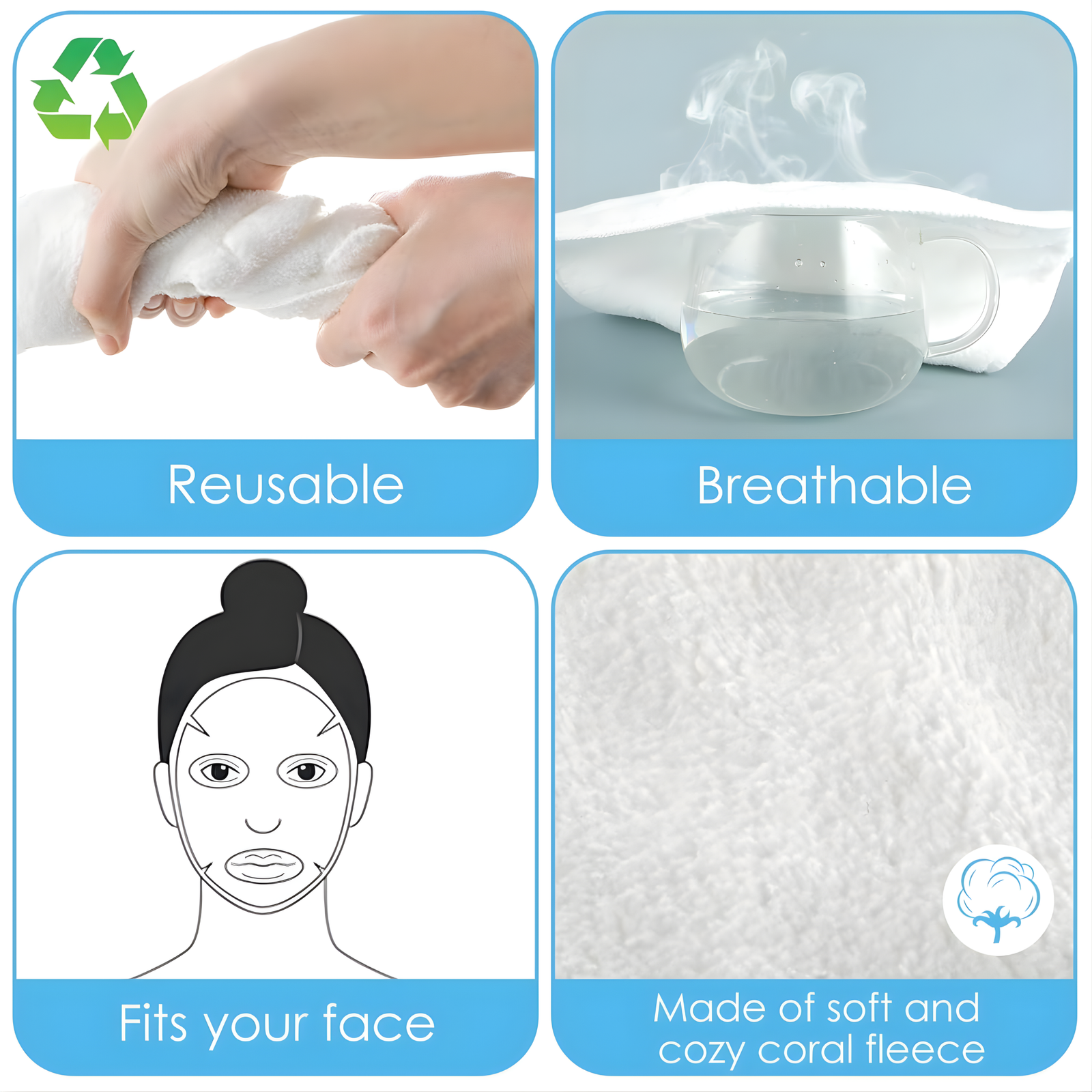 Cotton Hot & Cold Compress Face Towel Mask | Steam Heating Facial Towel for Pore Opening & Deep Cleansing - ২ পিস - Image 5